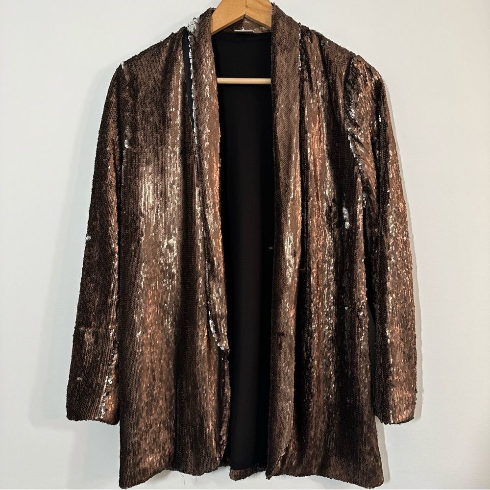 ZARA Metallic two tone Sequin Blazer Jacket Bronze Silver Size S W&B Collection - Picture 3 of 12